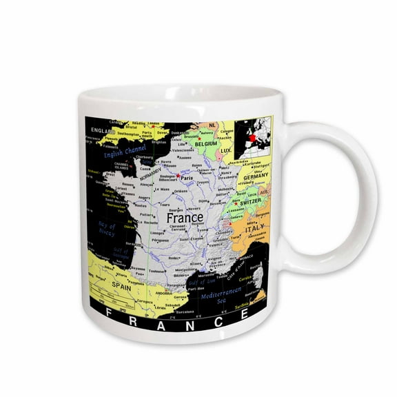 3drose, Modern Map of France in Vivid Color, 11oz Mug