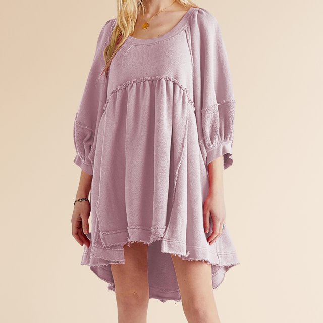 Vestido extragrande con manga farol corte holgado colcha para mujer Vestido corto traje de calle