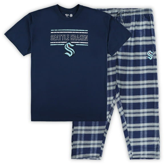 Men's Deep Sea Blue/Gray Seattle Kraken Big & Tall T-Shirt & Pajama Pants Sleep Set