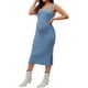 thumbnail image 4 of Vestido de maternidad de punto acanalado para mujer INSPIRE CHIC, de manga larga, con cuello redondo, conjunto de 2 piezas, vestido ajustado de suéter, azul L, 4 of 6
