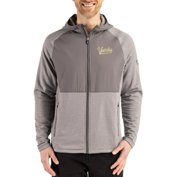 Men's Cutter & Buck Heather Gray Vanderbilt Commodores Peshastin Eco Fleece Recycled Raglan Full-Zip Tri-Blend Hybrid