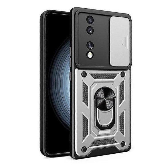 Compatible For Honor 70 5G Phone Kickstand Case Slide Camera Lens Protection PC+TPU Cover Silver