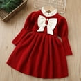 thumbnail image 3 of Godderr Baby Girls Bow Tie Dress for Toddler Knit Dress for 1-4Y Long Sleeve High Neck Dress Sleeve Casual Autumn Winter Little Girl Princess Dresses, 3 of 5