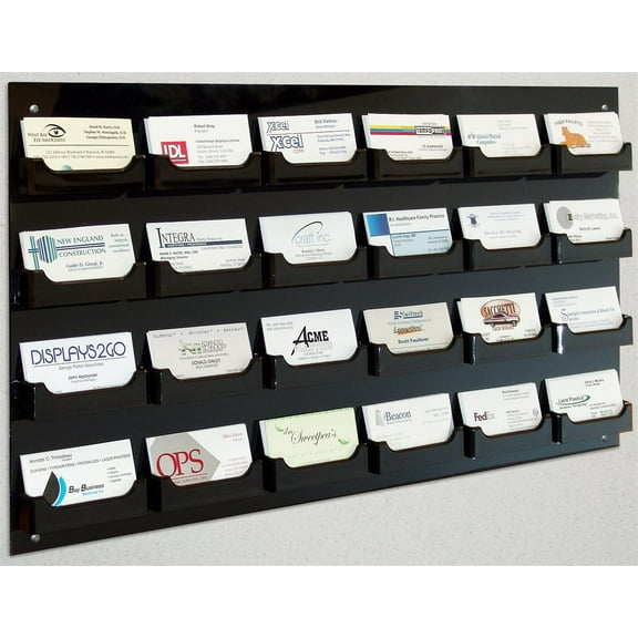 Set of 5, Wall Mounted Business Card Holder, 24 Pockets, Black Acrylic, Open Face Literature Rack