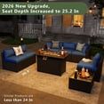 thumbnail image 2 of Aoxun 8 Piece Patio Furniture Set with 44” Fire Pit Table Wicker Rattan Patio Sectional Sofa Set Outdoor Seating Furniture with Thickened Cushion, Navy Blue, 2 of 7