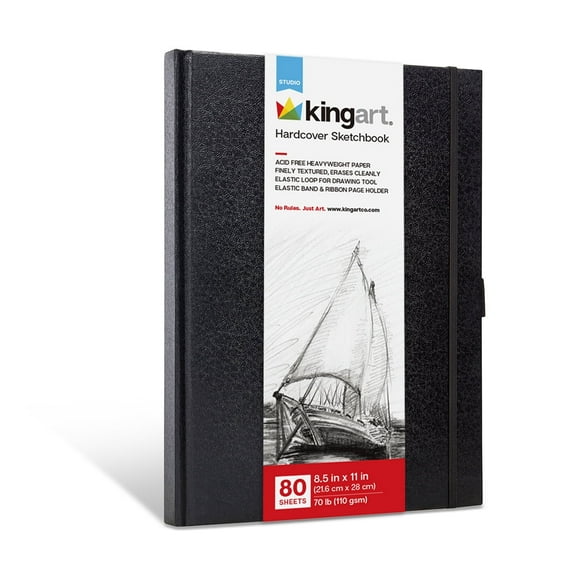 Kingart, Black Hardcover Sketchbook Journal, 8.5” x 11", 160 Pages/80 Sheets