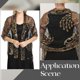 thumbnail image 4 of Chal de encaje floral negro con flecos de lentejuelas brillantes y borlas con estampados de pavo real y flores doradas, estilo vintage de los años 20, largo de gasa tipo pashmina., 4 of 7