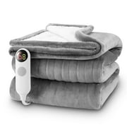Maxkare Electric Throw Blanket 50" x 60" with 6 Heating Levels & 8 Timer Settings ETL Certification, Flannel & Sherpa, Gray & White