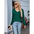 thumbnail image 4 of Women'S Puff Long Sleeve Shirts Pleated V Neck Fall Tunic Tops Blouse Dressy Casual Loose Summer T-Shirts Dark Green XL, 4 of 8