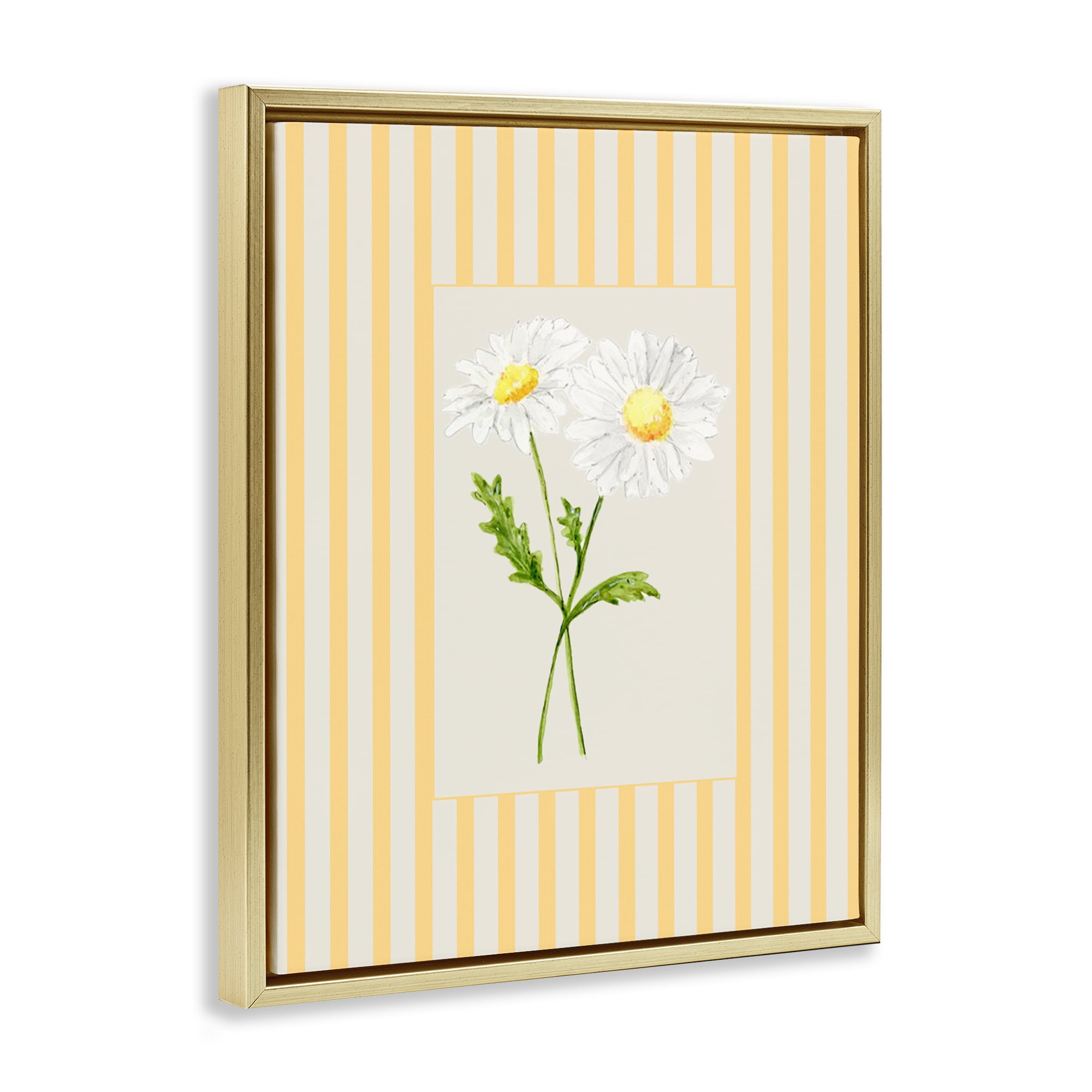 Yellow Stripe Daisy Gold Framed Floater Canvas Wall Art, design by Lisa Wehmeyer