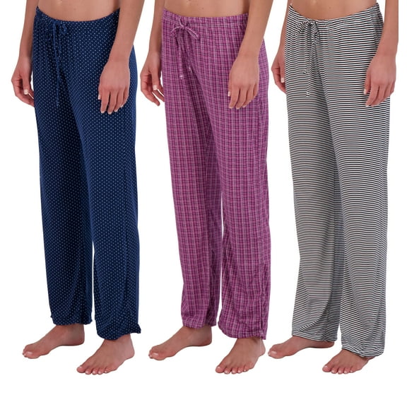 Real Essentials 3 Pack: Women’s Ultra-Soft Comfy Pajama Lounge Pants Sleepwear (Available in Plus Size)