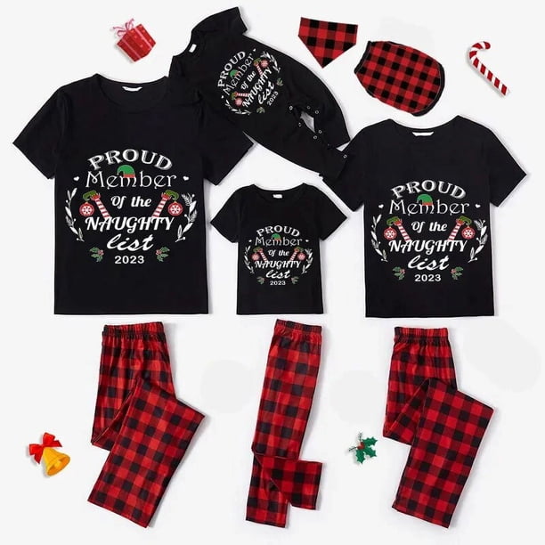 Elfo orgulloso miembro de la lista traviesa de Navidad, conjunto de Pijamas cortos, largos, negros, familiares a juego, 2023