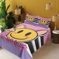 thumbnail image 2 of Ambesonne Emoji Fitted & Top Sheet Set with Sham, Meow Funny Kitten Character, Pink Lavender and Mustard, 2 of 5