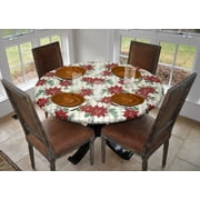 Covers For The Home Deluxe Elastic Edged Flannel Backed Vinyl Fitted Table Cover - Christmas Flower Pattern - Large Round - Fits Tables up to 45" - 56" Diameter  ( ETCF60)