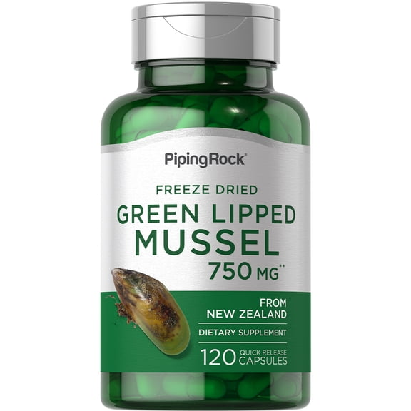 Green Lipped Mussel 750mg | 120 Capsules | Freeze Dried from New Zealand | by Piping Rock