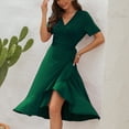 thumbnail image 2 of IROINNID Casual Dresses For Women Going Out Summer Plain Short-sleeved V-neck Long Dress Summer Saving, 2 of 5