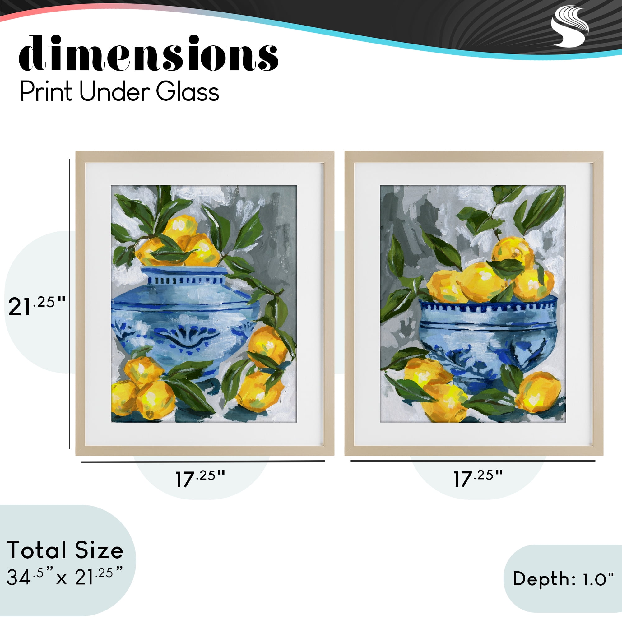 Stupell Industries Indigo & Lemon Citrus Fruits 2 Piece Birch Framed Print Under Glass Set, design by Melissa Wang