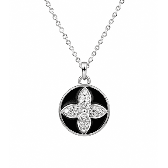 REGVO - Flower on Black Pendant – Elegant Floral Black Enamel Gold Charm Necklace for Women’s Fashion Jewelry