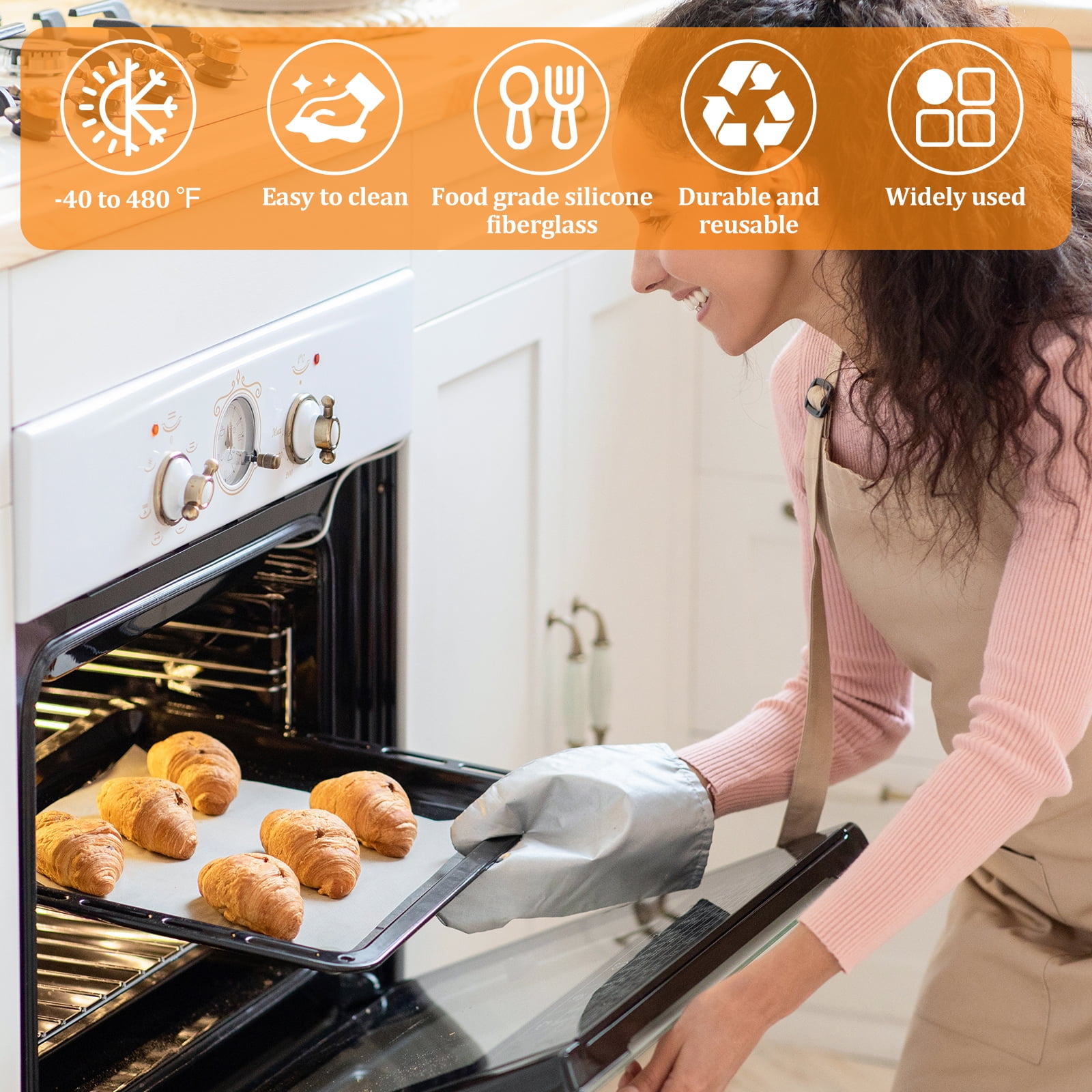 Vensio -16 Inch x 10ft Silicone Baking Mat Roll, Heat Resistant Non-Stick Pastry and Dough Rolling Mat for Kitchen Countertops, Reusable Cut-to-Size Oven Mat White