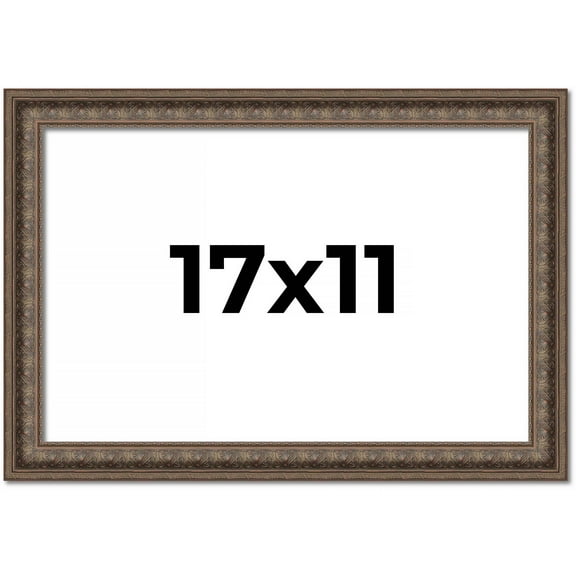 17x11 Ornate Brown Real Wood Picture Frame Width 1.5 Inches | Interior Frame Depth 0.5 Inches |