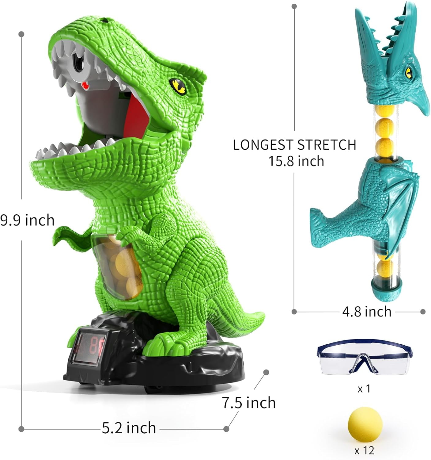 Movable Dinosaur Shooting Toys for Kids 3 4 5 6 7+ Years, Tyrannosaurus Target with Water Mist Spray and Pterosaur Air Pump Foam Blaster