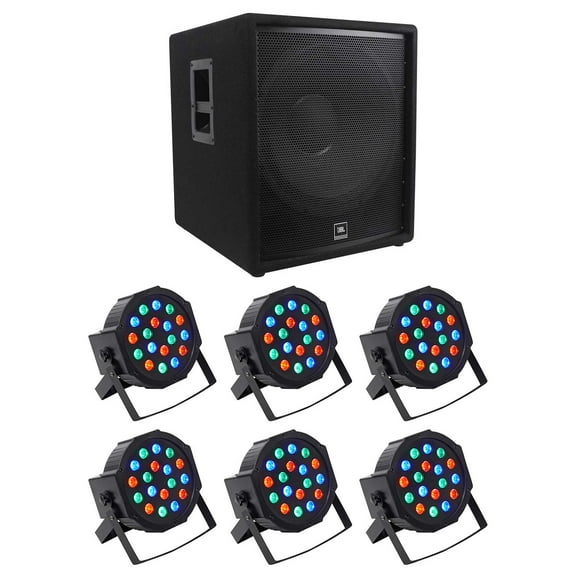 JBL Pro JRX218S 1400 Watt 18" Passive Subwoofer DJ Sub (6) Par Can Wash Lights