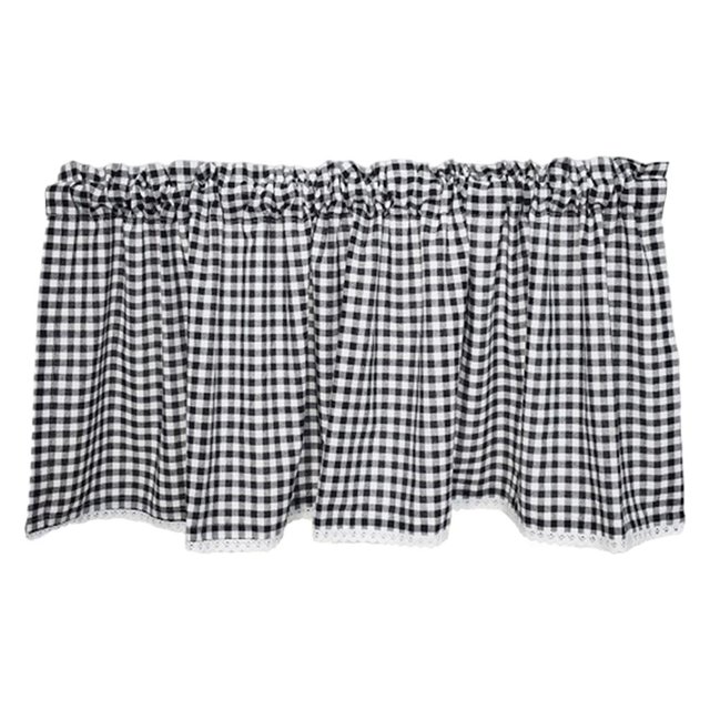Cortina de ventana a cuadros Buffalo Check duradera con bolsillo para barra para dormitorio, privacidad y sol Negro 150x45cm