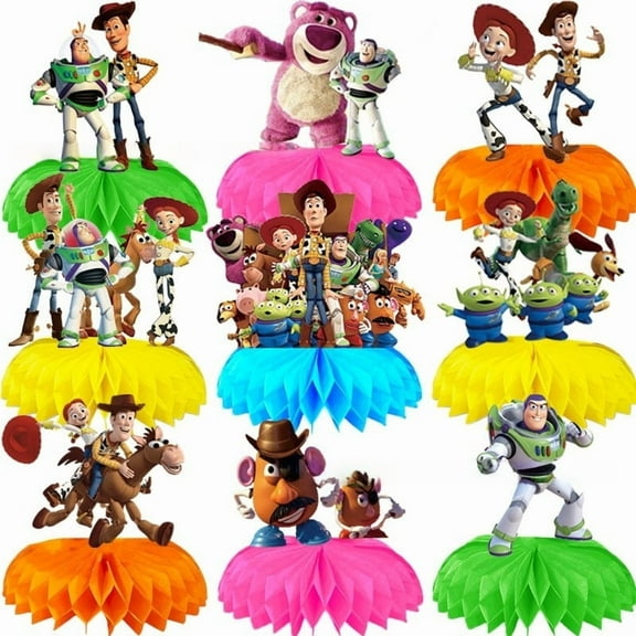 Toy Story 9 Pieces Honeycomb Centerpieces 3D Tabletop Decorations for Kids Birthday Theme Party Decorations Double Sided Party Favor Supplies Photo Props