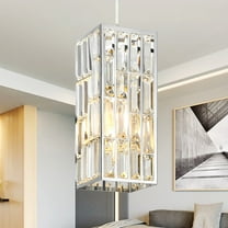 Deyidn Adjustable Crystal Pendant Light, 5.3 Inch Modern Chandelier with Chrome Finish for Dining Room, Entryway, Kitchen Island