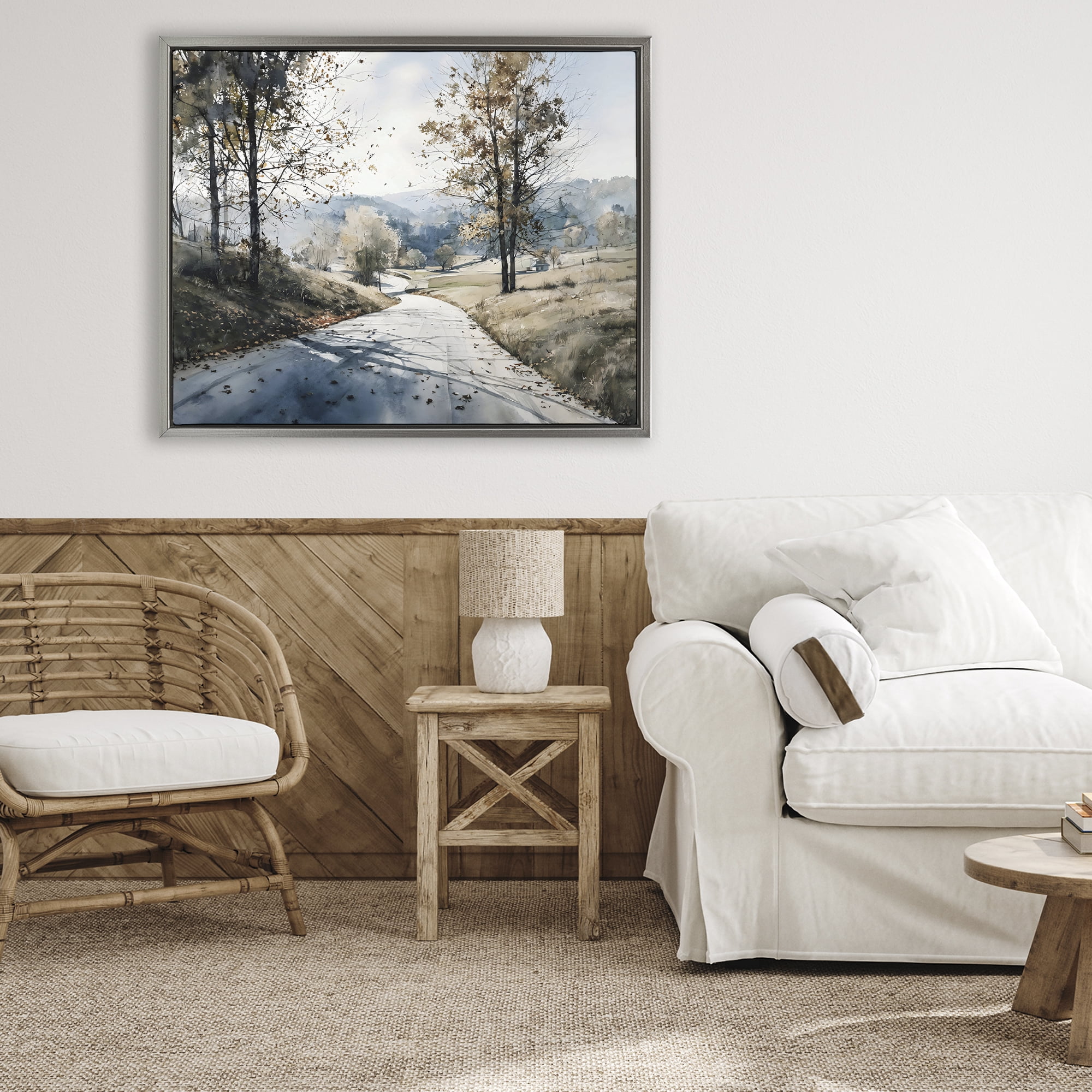 Stupell Industries Country Road in Autumn Gray Framed Floater Canvas Wall Art, design by Franklyn Gregory