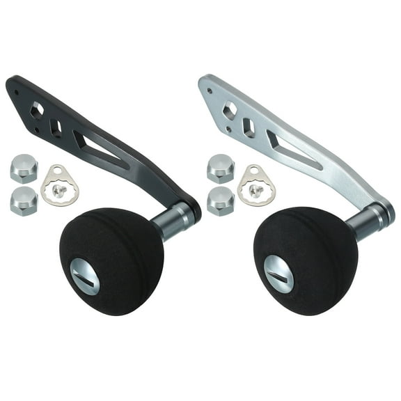Baitcasting Power Handle Metal Fishing Reel Handle Knob Grip Replacement, Silver Black 2 Set