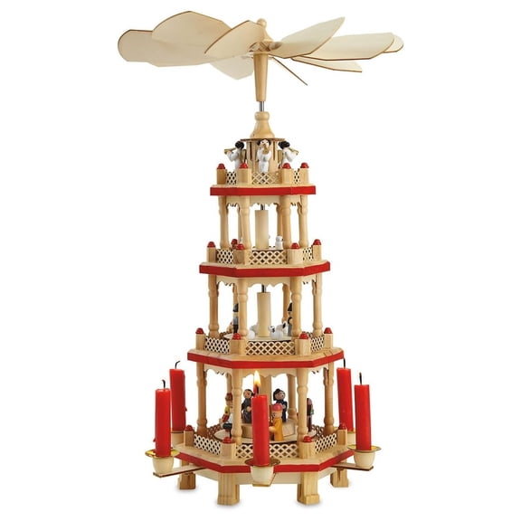 German Christmas - 17 Inch Spinning Nativity Table Top Holiday Dcor, 4-Tier Carousel with Candle Holders