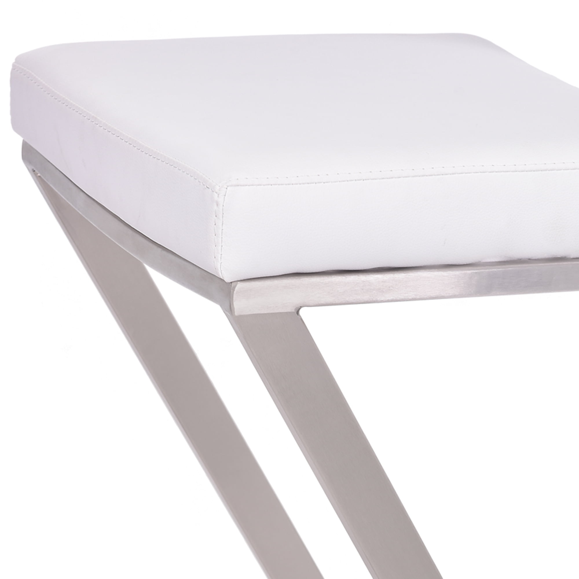 Armen Living Atlantis Backless Barstool, Brushed Stainless Steel Finish with PU Upholstery