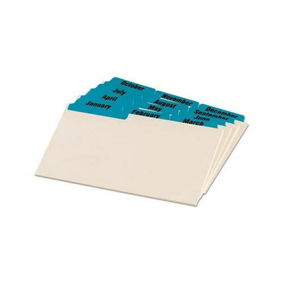 Manila Index Card Guides with Laminated Tabs 1/3-Cut Top Tab, January to December, 4 x 6, Manila, 12/Set