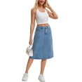 thumbnail image 2 of INSPIRE CHIC Women's Denim Skirt High Waist A Line Elastic Back Waist Casual Knee Length Jean Skirts M Light Blue, 2 of 6