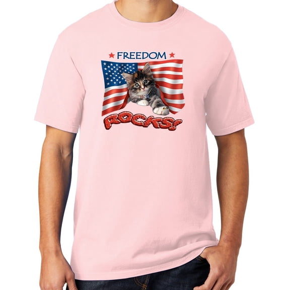 Mens Freedom Rocks Patriotic Kitten Cotton Tee Shirt, 4XL Cherry Blossom Pink