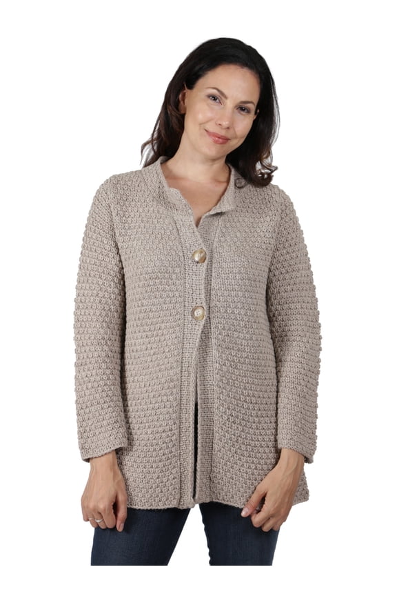 ~ Womens Hand Knit Alpaca Swing Cardigan Thigh Length