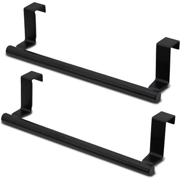 2 Packs Over The Door Towel Rack, STONCEL Stainless Steel Towel Holder and Washcloth Rack, 9in Over The Cabinet Hand Dish Towel Bar for Bathroom Kitchen Living Room Bar Holder Cupboard Black