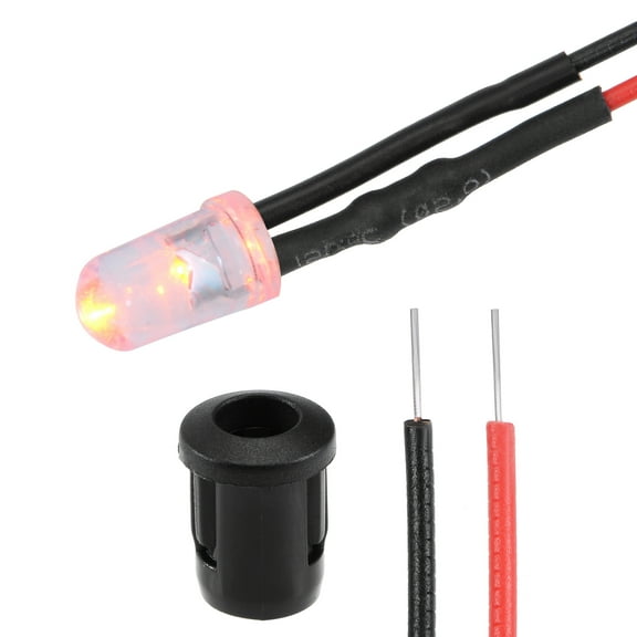 10Set DC 12V 5mm Pre Wired LED with Holder, Orange Light Round Top Clear Lens, 8mm  Panel Mount