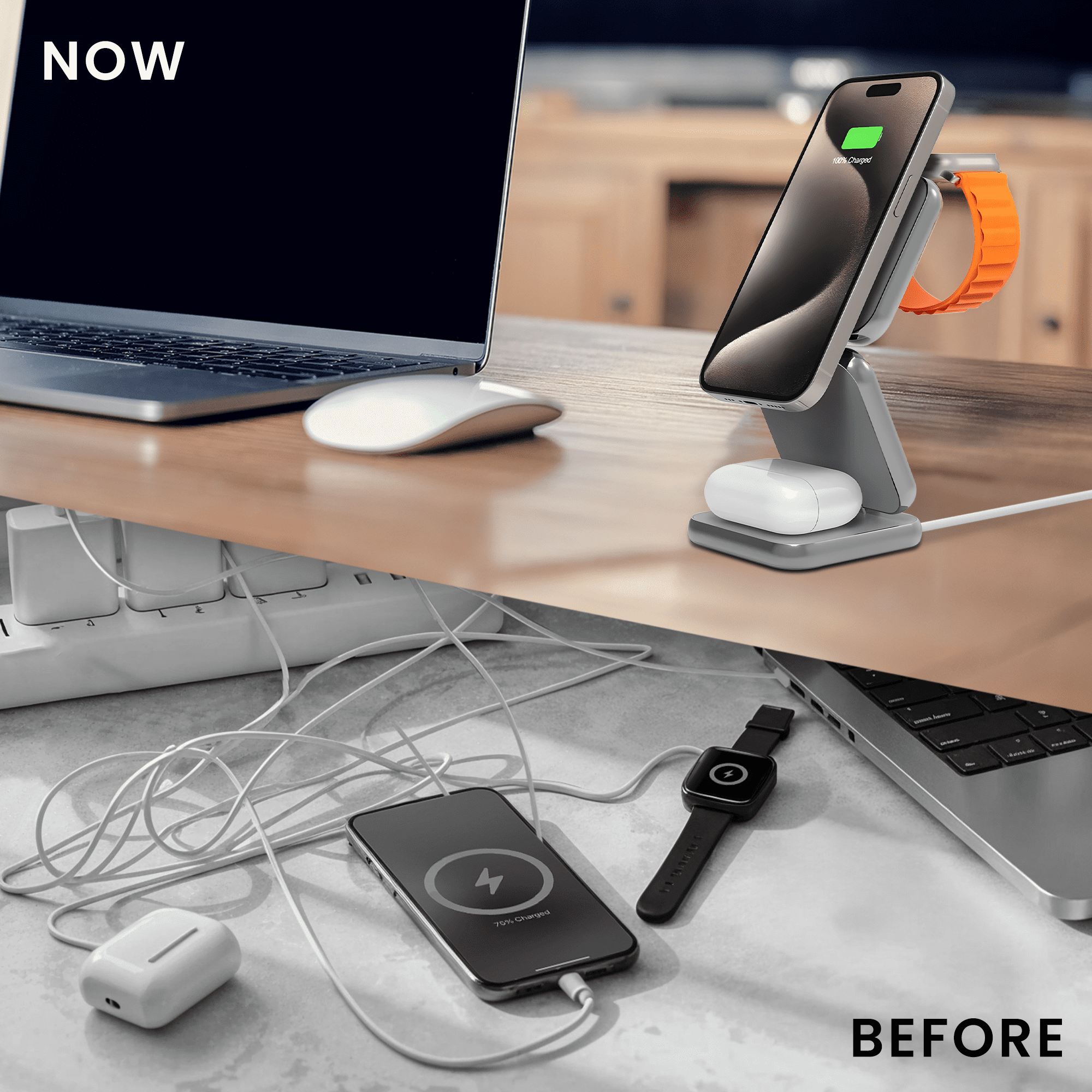 MALOM 3-in-1 Magnetic Foldable Wireless Charger for iPhone 16/15/14/13/12 Series, Apple Watch, AirPods with 20W Adapter and Type-C Cable