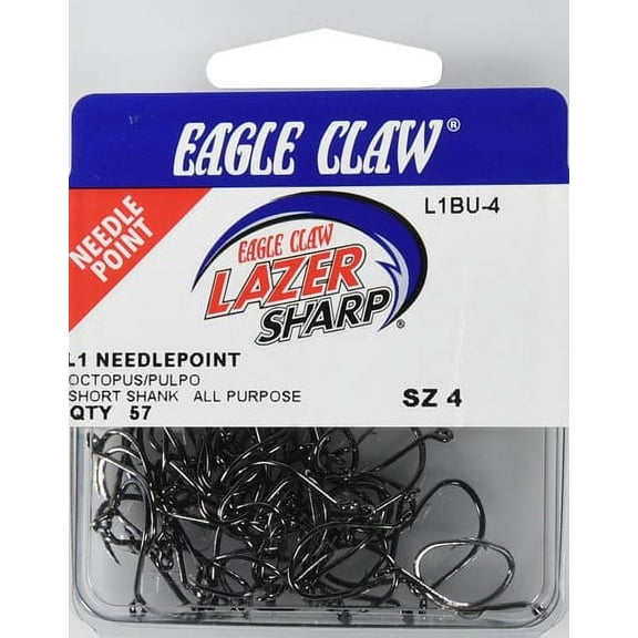 Lazer Sharp L1BUH-4 Short Shank Octopus Hook, Black, Size 4, 57 Pack