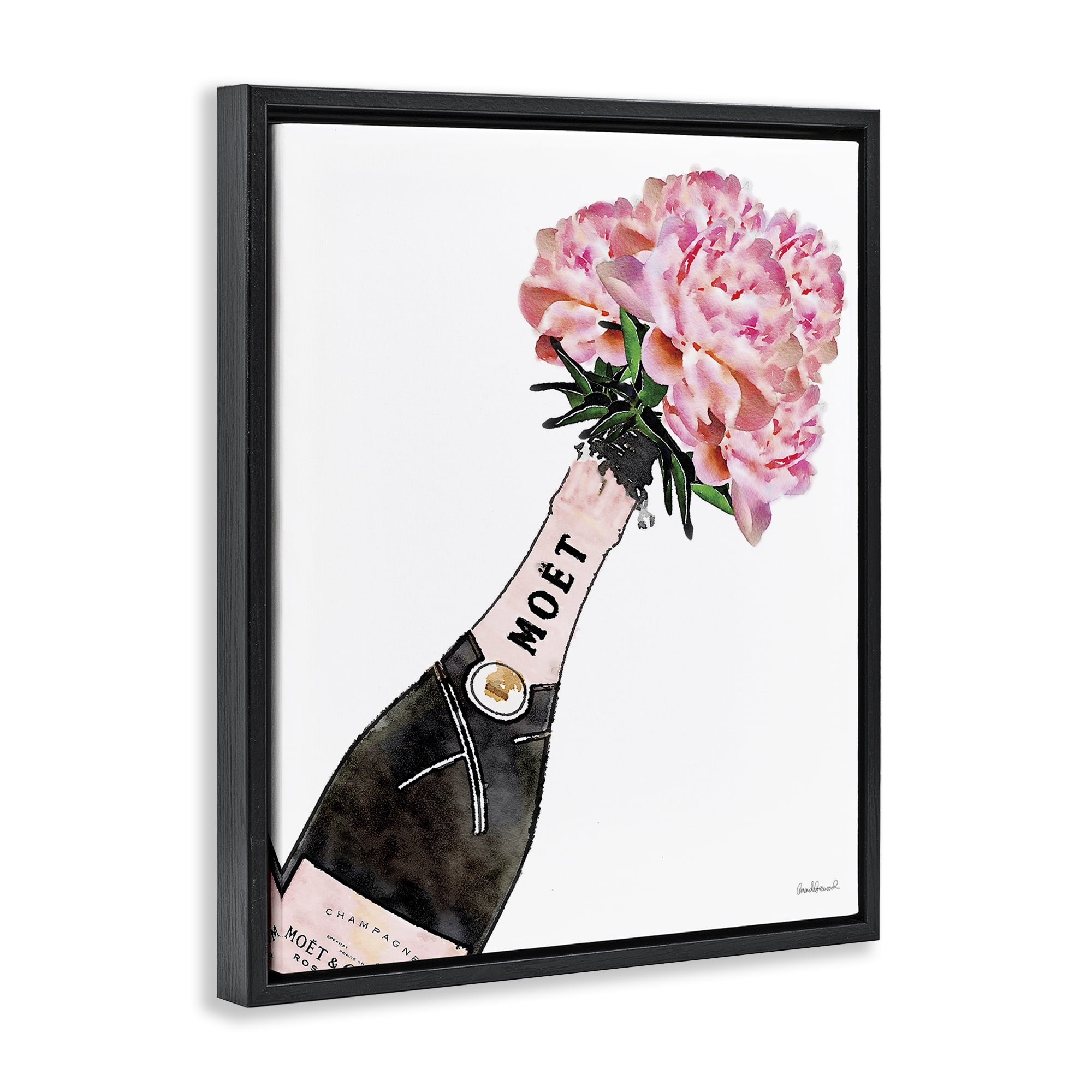 Stupell Industries Pink Champagne Bouquet Botanical & Floral Painting Black Floater Framed Art Print Wall Art, 25 x 31