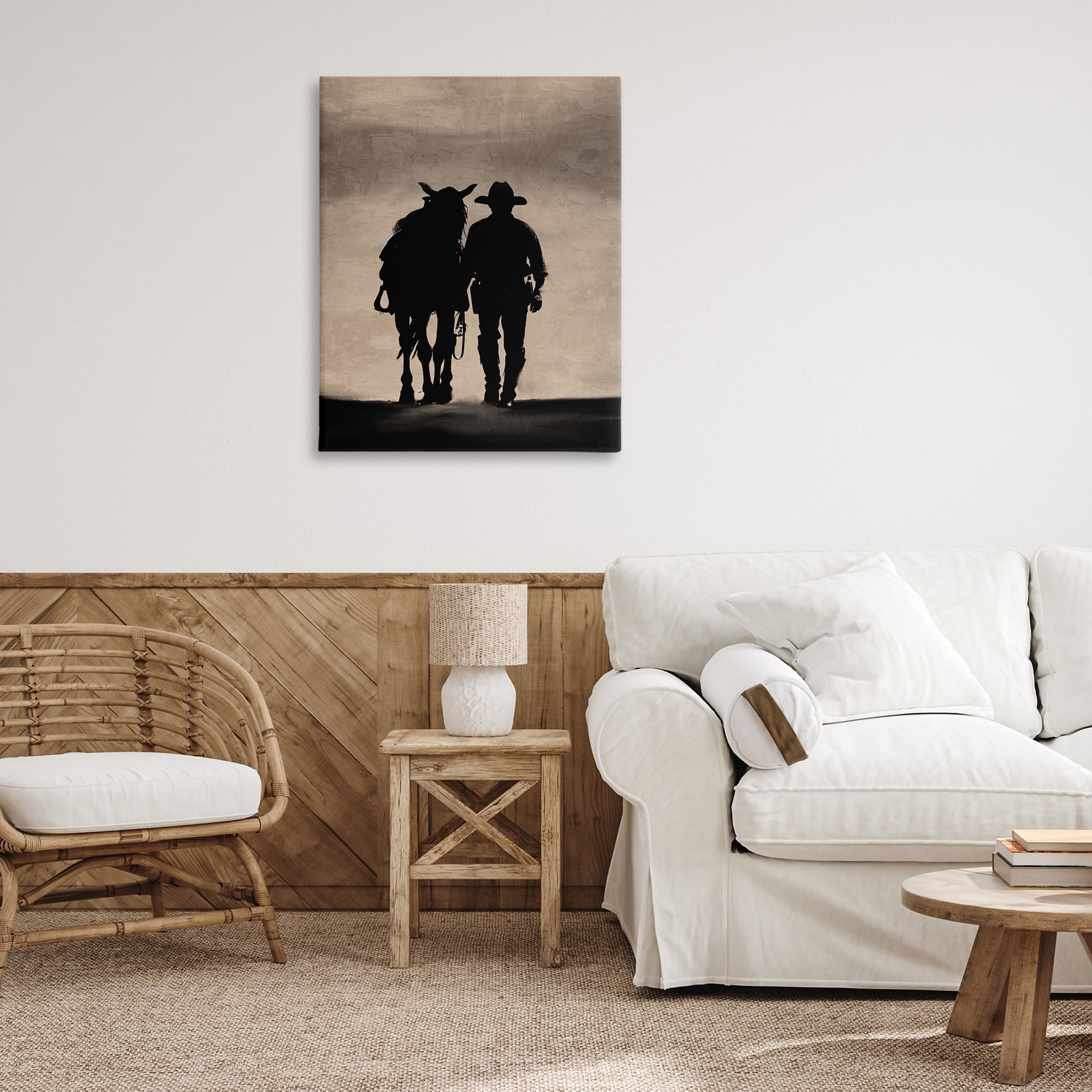 Stupell Industries Best Friends Horse & Cowboy People Painting Wrapped Canvas Art Print Wall Art, 30 x 40