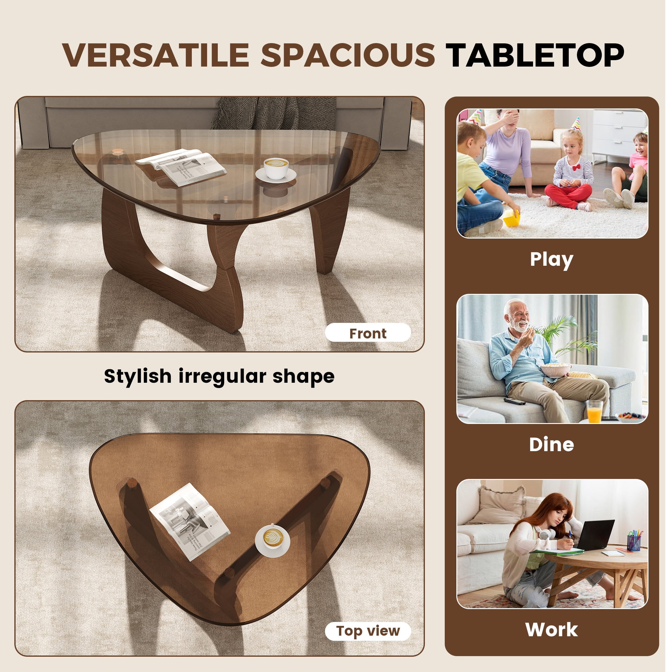 Daluvenix Modern Glass Coffee Table for Living Room, Mid Century Coffee Table, Triangle Small Coffee Tables, Suitable for Bedroom Living Room Reception Office Tables