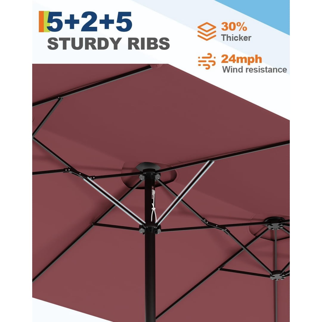 Heavy Duty 15FT Patio Umbrella with Weighted Base - Double-Sided Sun Shade for Outdoor Dining, Poolside, Backyard (Crank Handle, UV Blocking Fits 2-8 People)