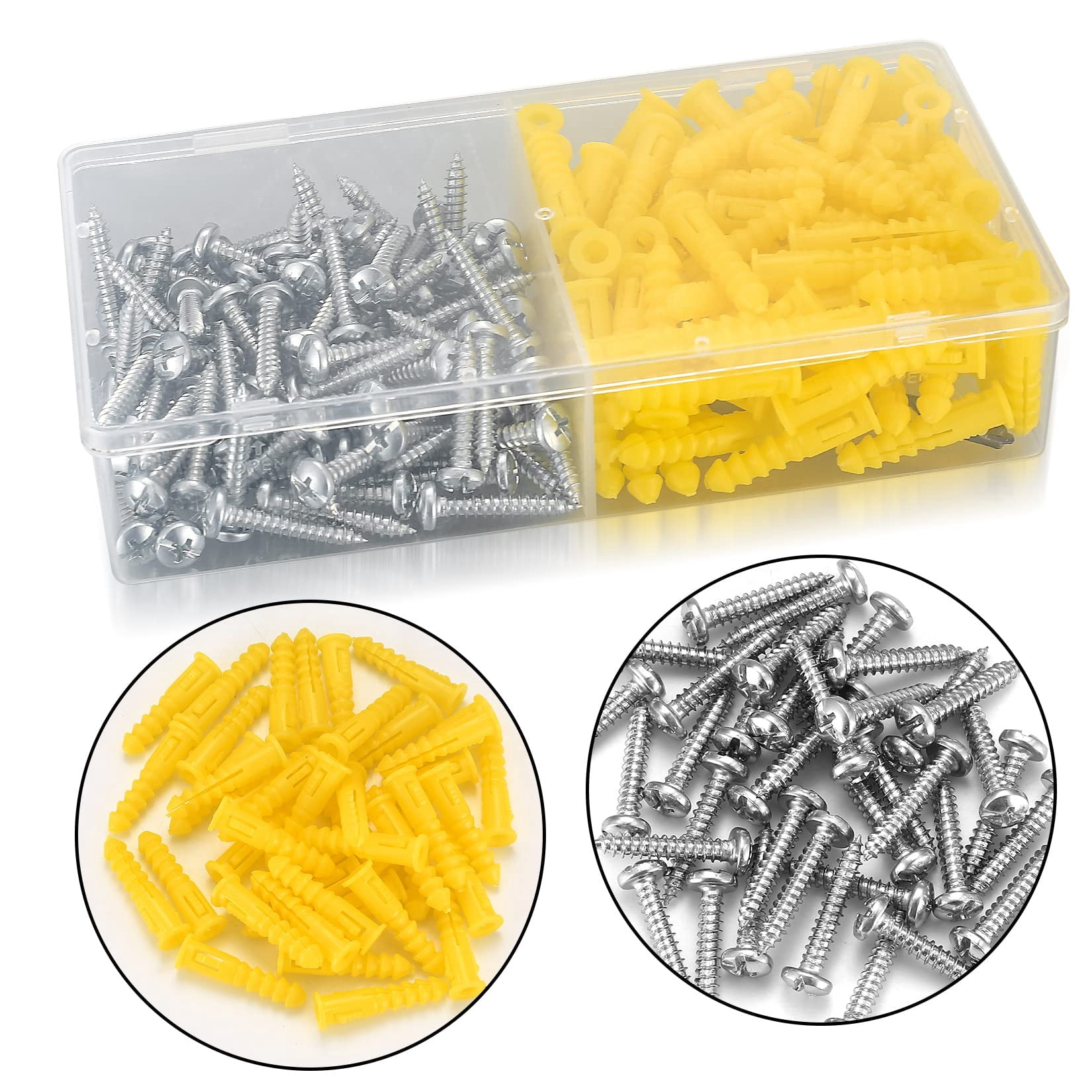 200 Pcs Conical Concrete Wall Anchors and Screws for Drywall, 10# Blue Conical Anchor and Self Tapping Screws, Includes 100 Pcs Drywall Anchors, 100 Pan Head Screw, 1 x Drill Bit (Blue)
