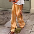 thumbnail image 6 of IYYVV Womens Summer Casual Striped Pants Loose Wide Leg Lounge Pants Elastic Waist Palazzo Trousers with Pockets Orange 2XL, 6 of 9