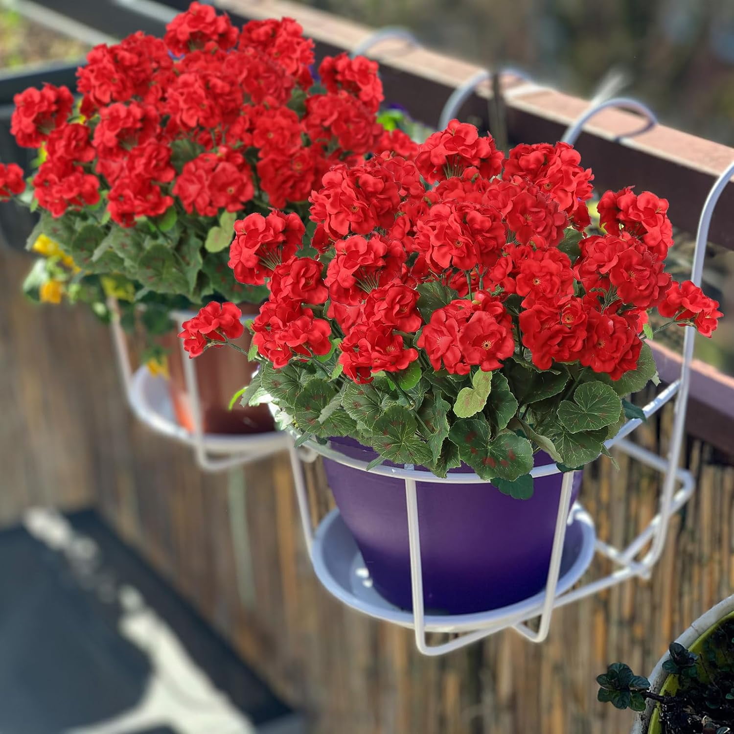 9 Pcs 14'' Artificial Geranium Silk Flower Outdoor UV Resistant Garden Plants Bush Faux Flowers for Home Wedding Kitchen Table Centerpieces Decor (Red)