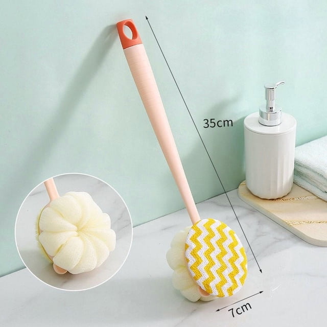 Cepillo de baño de doble cara con mango largo y bola de baño desmontable - Cerdas suaves para exfoliación y fregado de espalda