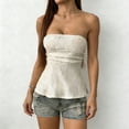 thumbnail image 1 of Women Strapless Textured Tube Top Ruffle Hem Peplum Slim Solid Casual Tank Elastic Fit, 1 of 9